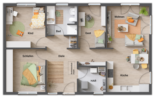 Grundriss-Bungalow-100-Erdgeschoss-4-Zimmer-Variante